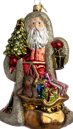 Huras Family kerst ornament Jolly kerstman bruin / rood 13 x 11 x 18,5 cm