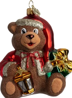Huras Family kerst ornament Jolly kerstbeer bruin / rood 9 x 6 x 10,5 cm