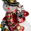 Huras Family kerst ornament Jolly sneeuwpop rood / wit / goud 9,5 x 8,5 x 15,5 cm