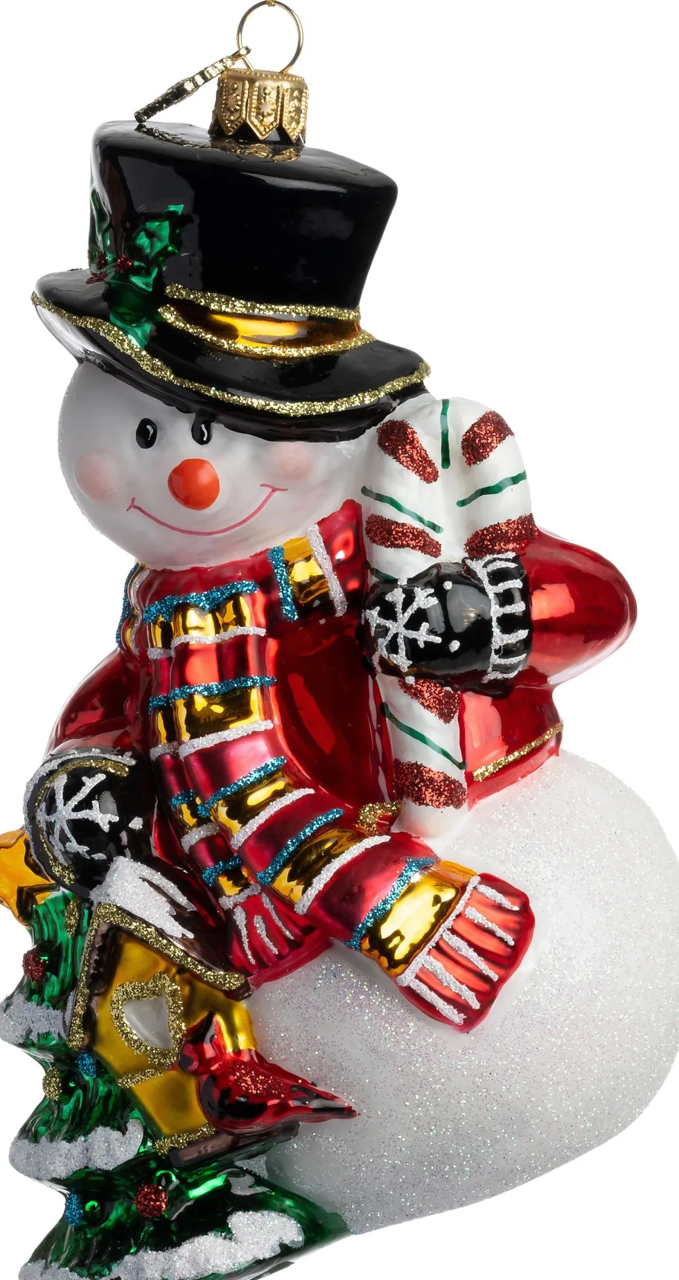 Huras Family kerst ornament Jolly sneeuwpop rood / wit / goud 9,5 x 8,5 x 15,5 cm