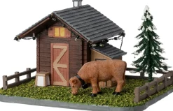 Intratuin Alpen kersthuisje hut met koe 20 x 17,5 x 12,5 cm