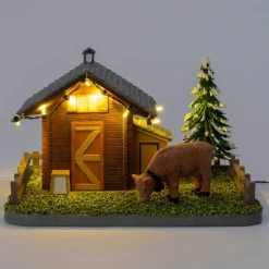 Intratuin Alpen kersthuisje hut met koe 20 x 17,5 x 12,5 cm