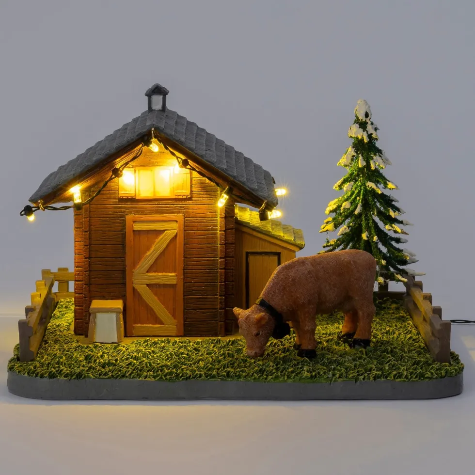 Intratuin Alpen kersthuisje hut met koe 20 x 17,5 x 12,5 cm