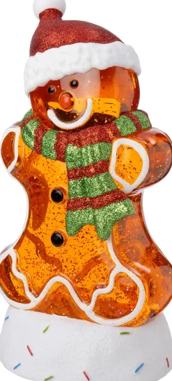 Intratuin automatische sneeuwbol gemberkoekman oranje met verlichting 13 x 11 x 27 cm