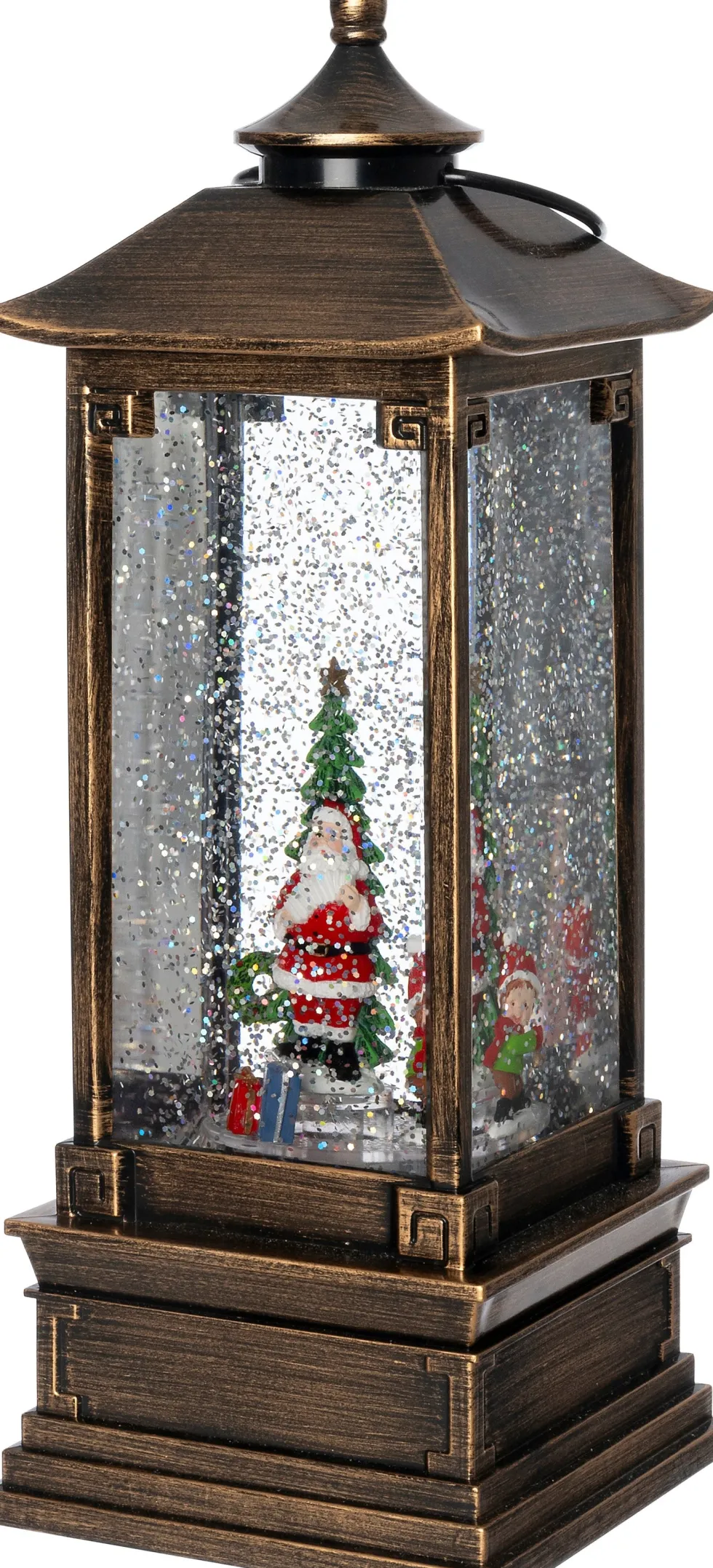 Intratuin automatische sneeuwbol lantaarn kerstman brons met verlichting 10,5 x 10,5 x 28,5 cm