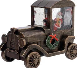 Intratuin automatische sneeuwbol auto brons met verlichting 19 x 11,6 x 16 cm
