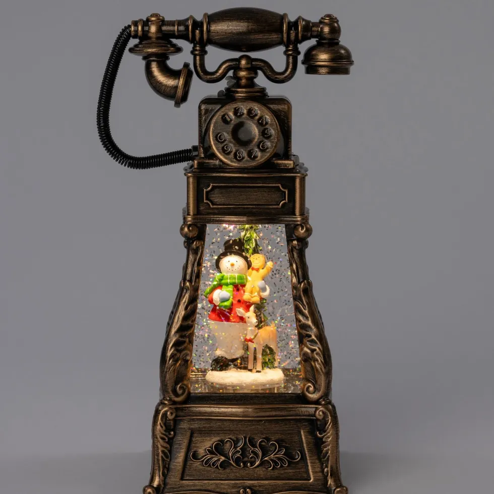 Intratuin automatische sneeuwbol telefoon brons met verlichting 13,3 x 11,3 x 26,5 cm