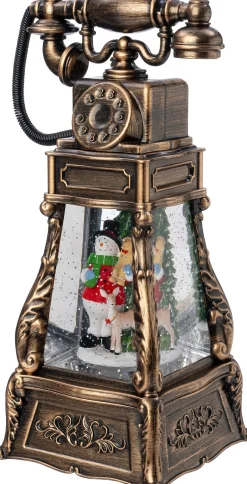 Intratuin automatische sneeuwbol telefoon brons met verlichting 13,3 x 11,3 x 26,5 cm