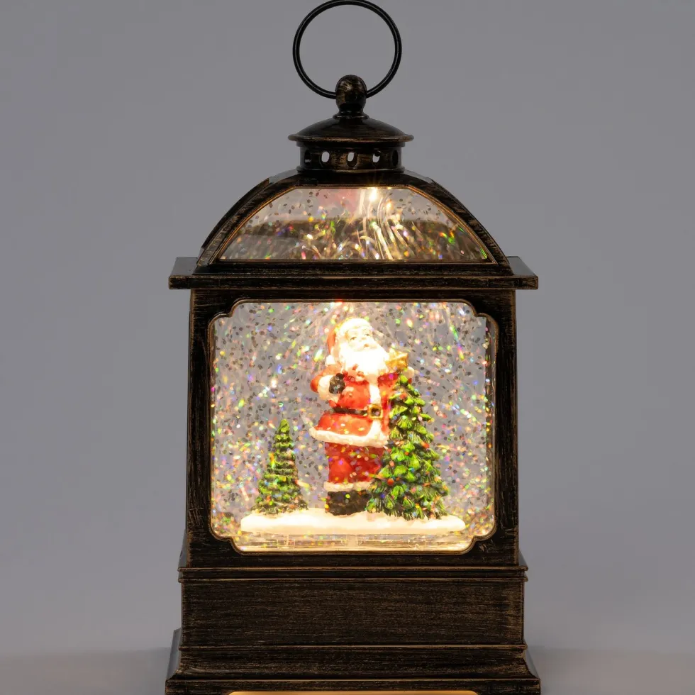 Intratuin automatische sneeuwbol lantaarn kerstman brons met verlichting 10 x 7 x 16,8 cm
