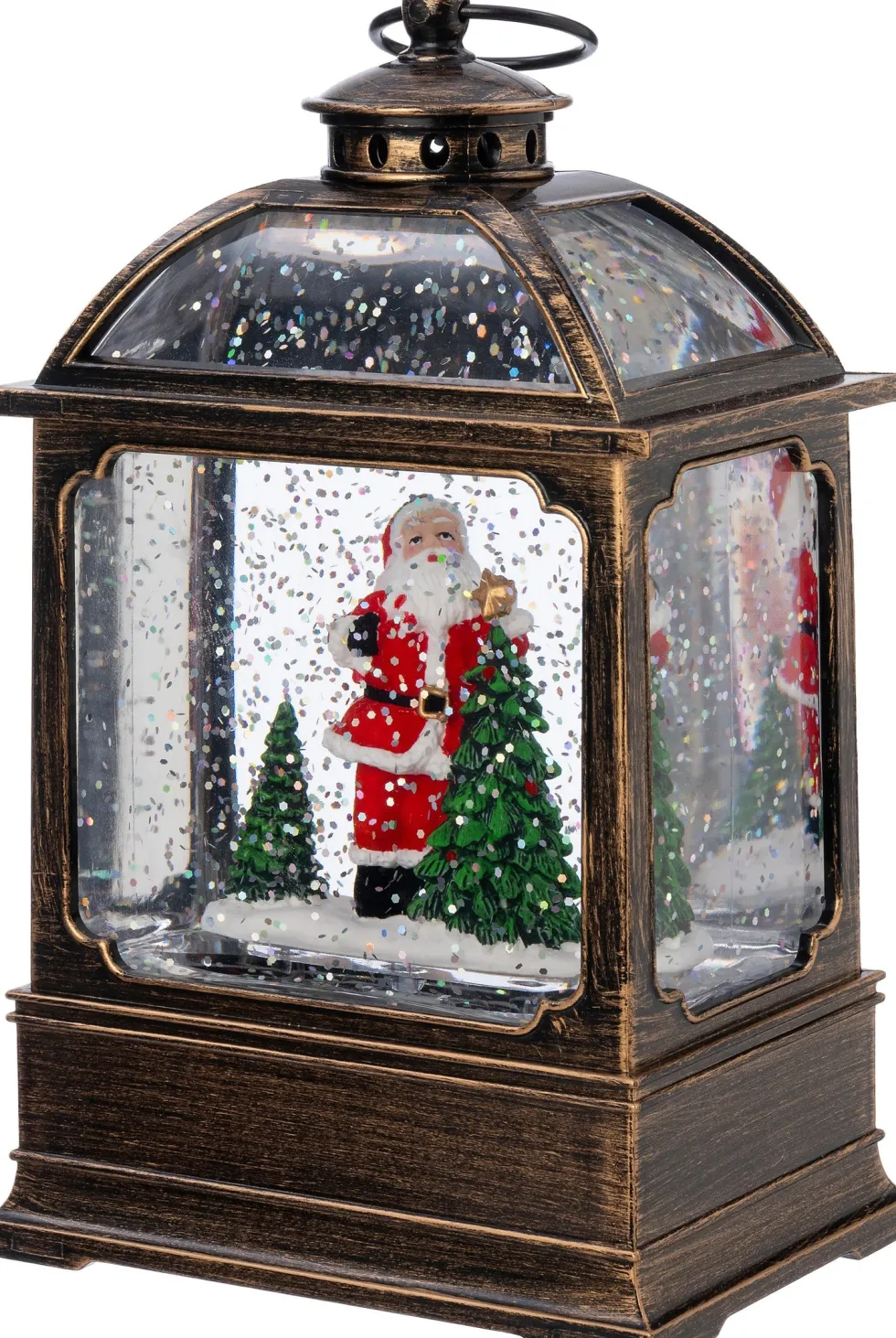 Intratuin automatische sneeuwbol lantaarn kerstman brons met verlichting 10 x 7 x 16,8 cm