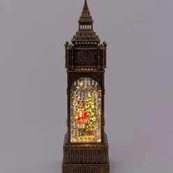 Intratuin automatische sneeuwbol big ben brons met verlichting 10,5 x 10,5 x 38,2 cm