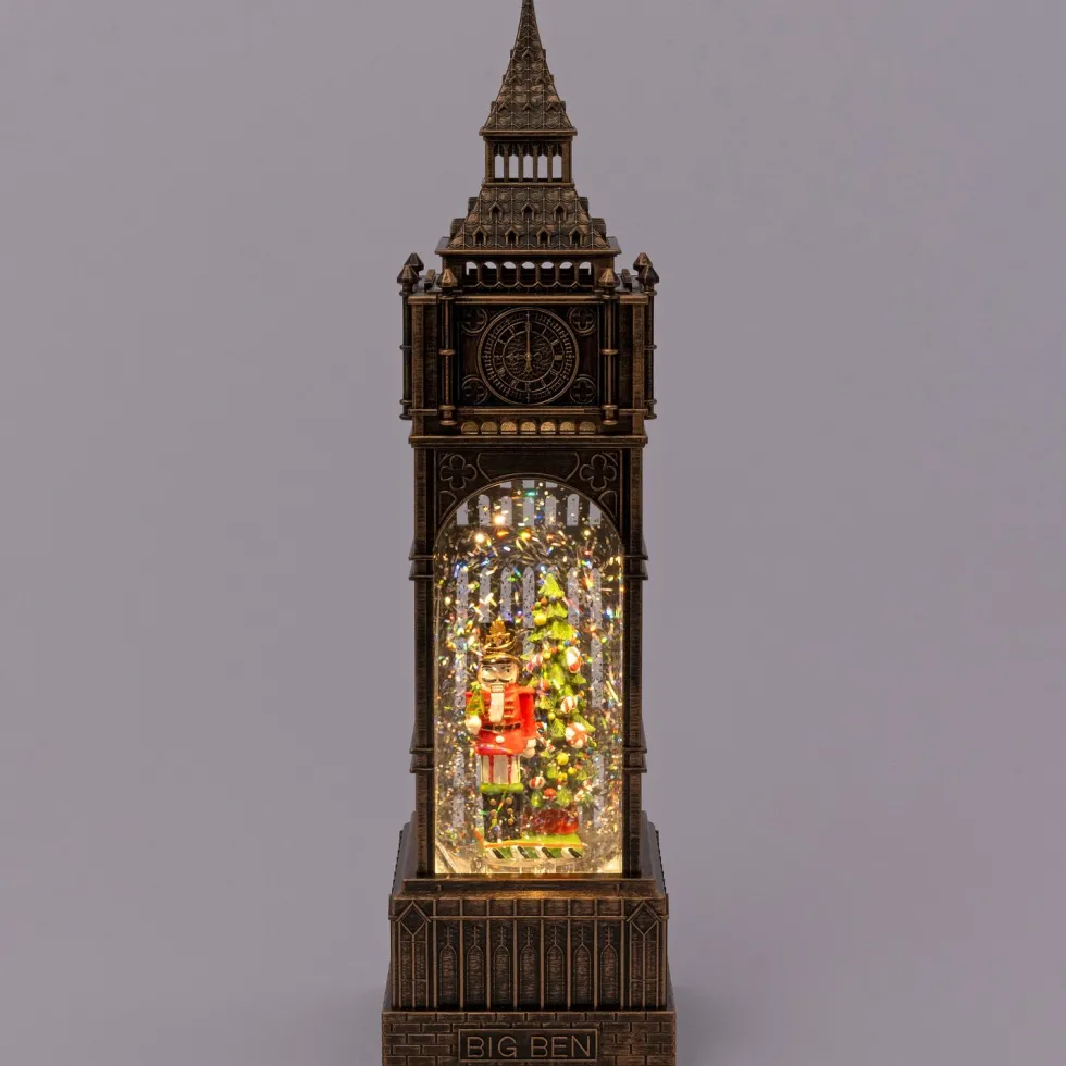 Intratuin automatische sneeuwbol big ben brons met verlichting 10,5 x 10,5 x 38,2 cm