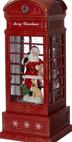 Intratuin automatische sneeuwbol telefooncel rood met verlichting 10,6 x 10,6 x 25 cm
