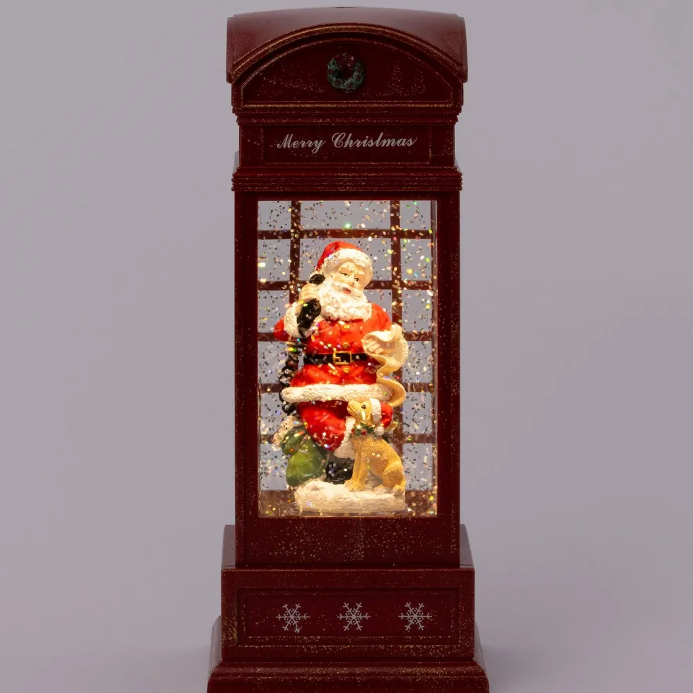 Intratuin automatische sneeuwbol telefooncel rood met verlichting 10,6 x 10,6 x 25 cm