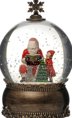 Intratuin automatische sneeuwbol kerstman brons met verlichting D 12 H 18,6 cm