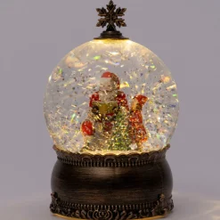 Intratuin automatische sneeuwbol kerstman brons met verlichting D 12 H 18,6 cm