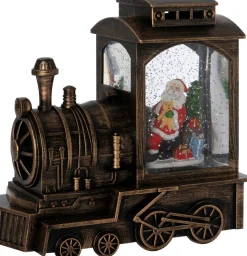 Intratuin automatische sneeuwbol trein brons met verlichting 20 x 10,5 x 19 cm
