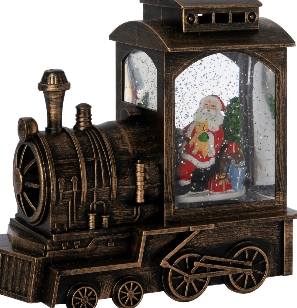 Intratuin automatische sneeuwbol trein brons met verlichting 20 x 10,5 x 19 cm