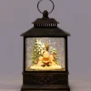 Intratuin automatische sneeuwbol lantaarn sneeuwpop brons met verlichting 12,8 x 7,8 x 21 cm