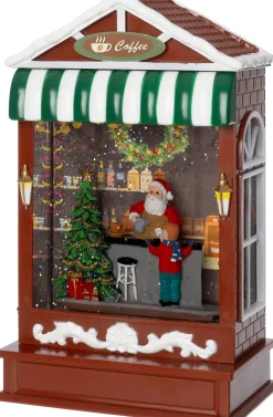 Intratuin automatische sneeuwbol koffiewinkel met verlichting 16 x 9,3 x 25,6 cm