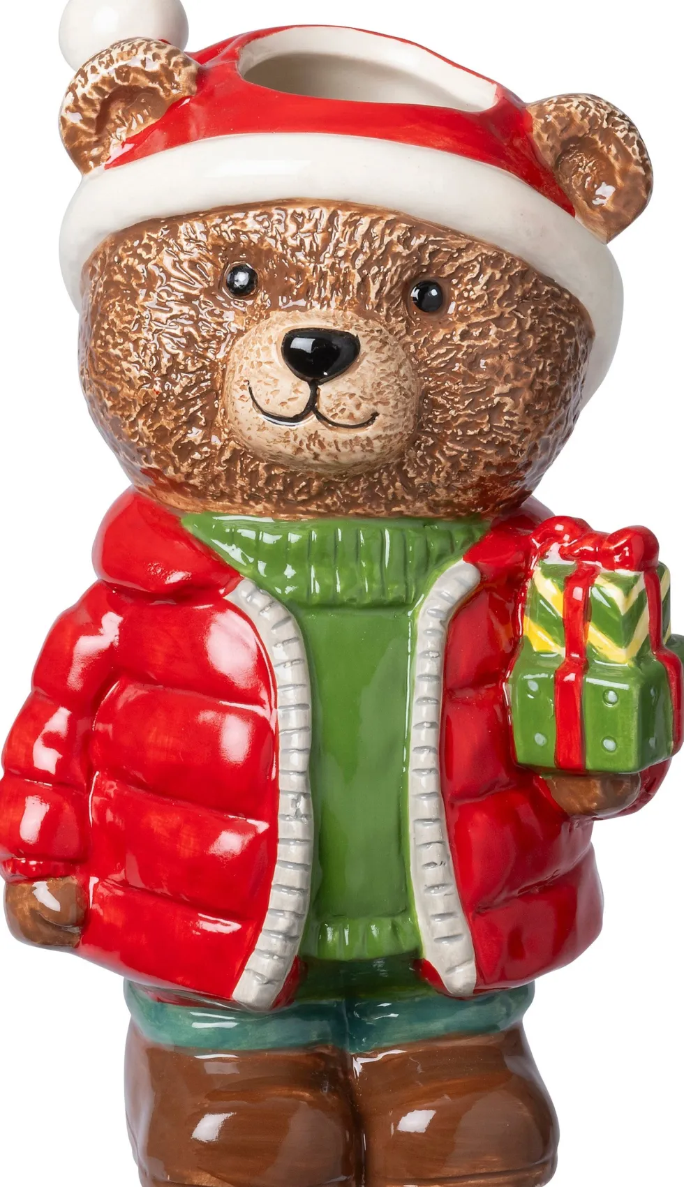 Intratuin bloempot Kerstbeer met cadeau rood 14 x 13 x 24 cm