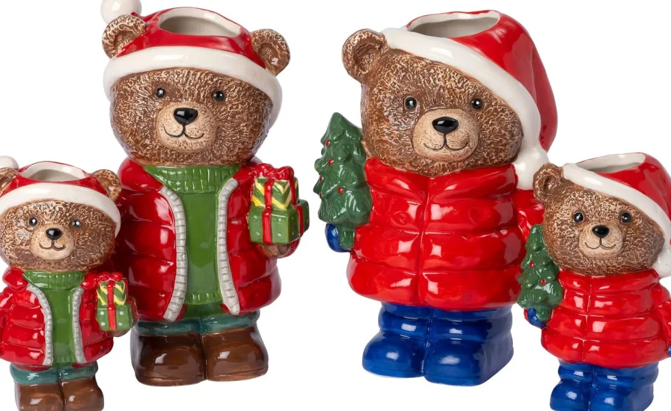 Intratuin bloempot Kerstbeer met boom rood 10 x 8 x 15 cm