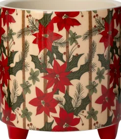 Intratuin bloempot Kerstster op poten wit / rood D 13,7 H 14,7 cm
