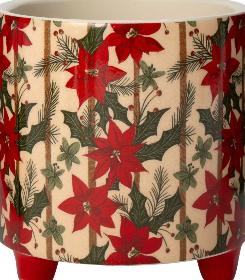 Intratuin bloempot Kerstster op poten wit / rood D 10,5 H 11 cm