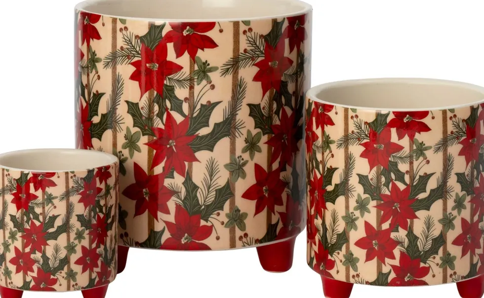 Intratuin bloempot Kerstster op poten wit / rood D 10,5 H 11 cm