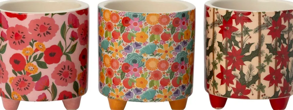 Intratuin bloempot Kerstster op poten wit / rood D 10,5 H 11 cm