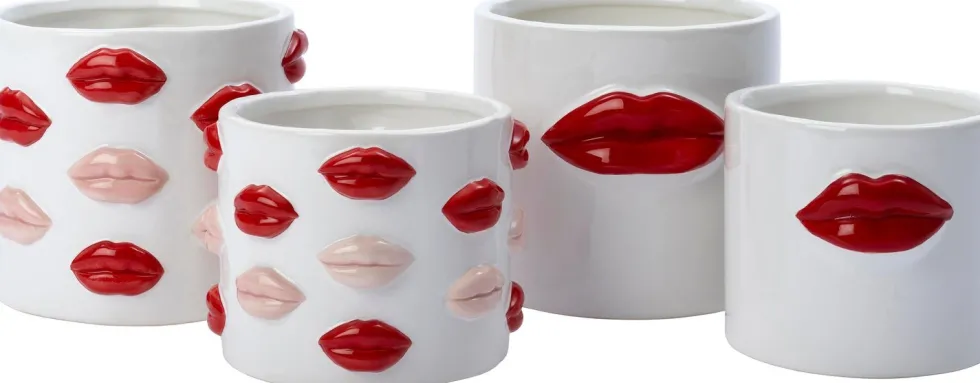 Intratuin bloempot Lip wit / rood D 17 H 14 cm