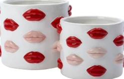 Intratuin bloempot Lip wit / rood D 17 H 14 cm