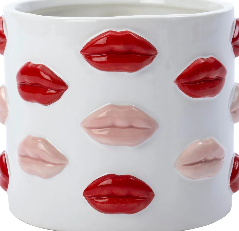 Intratuin bloempot Lip wit / rood D 15 H 11 cm