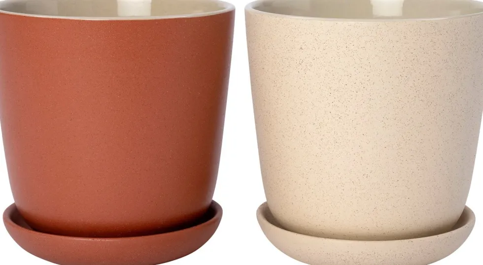 Intratuin bloempot met schotel Shai beige D 16 H 16 cm
