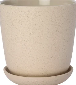 Intratuin bloempot met schotel Shai beige D 16 H 16 cm