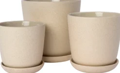 Intratuin bloempot met schotel Shai beige D 13,7 H 14 cm