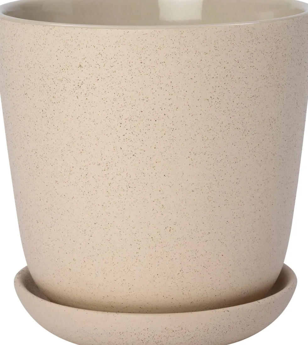 Intratuin bloempot met schotel Shai beige D 19,8 H 20 cm