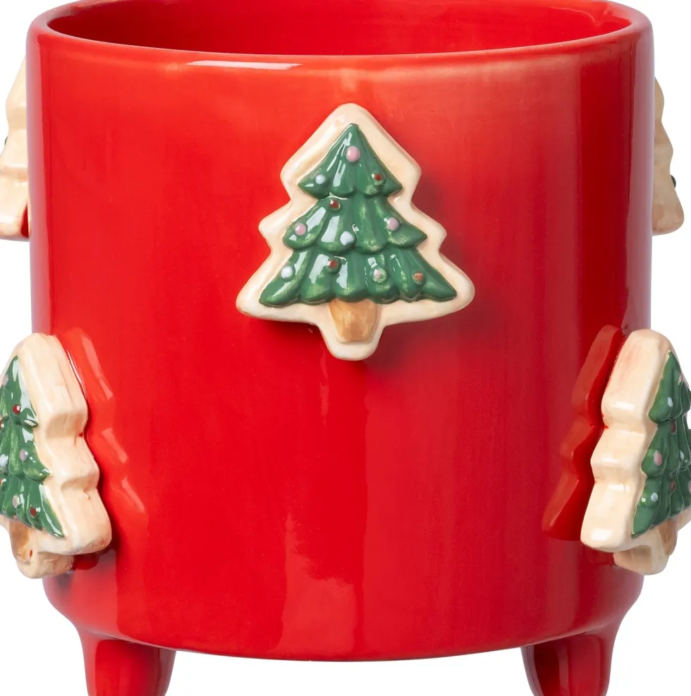 Intratuin bloempot op poten Jiya kerstboom rood D 13 H 11 cm