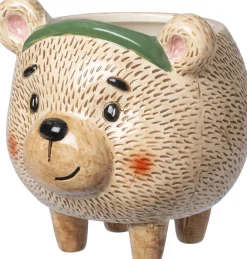 Intratuin bloempot op poten Kerstbeer met band bruin D 12 H 12 cm