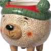 Intratuin bloempot op poten Kerstbeer met muts bruin 13 x 13 x 12,5 cm