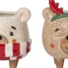 Intratuin bloempot op poten Kerstbeer met gewei bruin 12 x 12 x 14 cm
