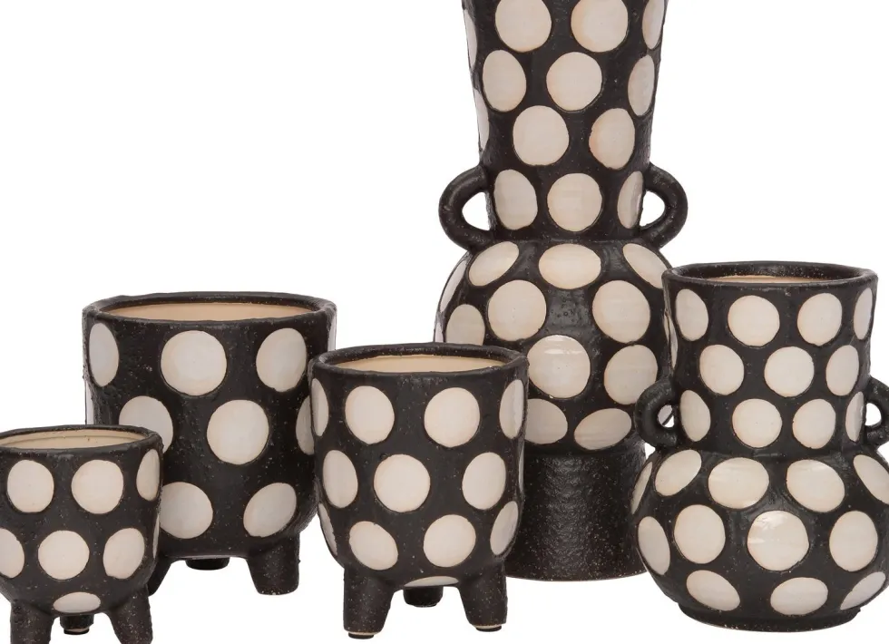 Intratuin bloempot op poten Pygros zwart / beige D 10,5 H 12 cm