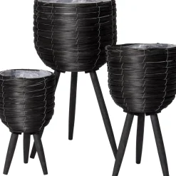 Intratuin bloempot op poten riet zwart D 30 H 59 cm