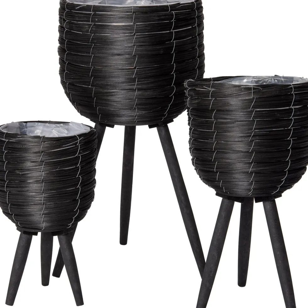 Intratuin bloempot op poten riet zwart D 30 H 59 cm