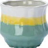 Intratuin bloempot op voet Adil wit / geel / groen D 25 H 21 cm