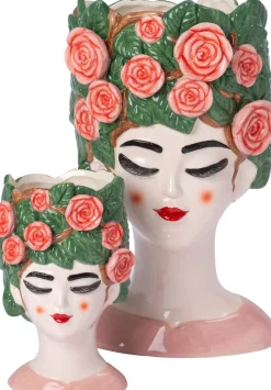 Intratuin bloempot Vrouw met rozen roze 13 x 13 x 21 cm