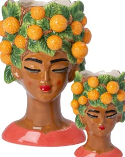 Intratuin bloempot Vrouw met sinaasappels bruin 22 x 22 x 36 cm