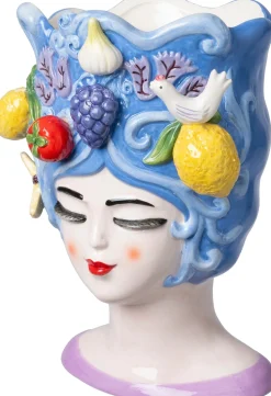 Intratuin bloempot Vrouw met groenten en fruit blauw 15 x 15 x 22 cm