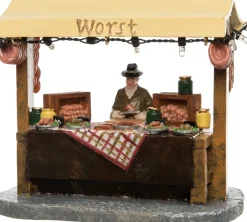 Intratuin De Brink kerstdorpminiatuur marktkraam worst 12 x 7,5 x 10,5 cm