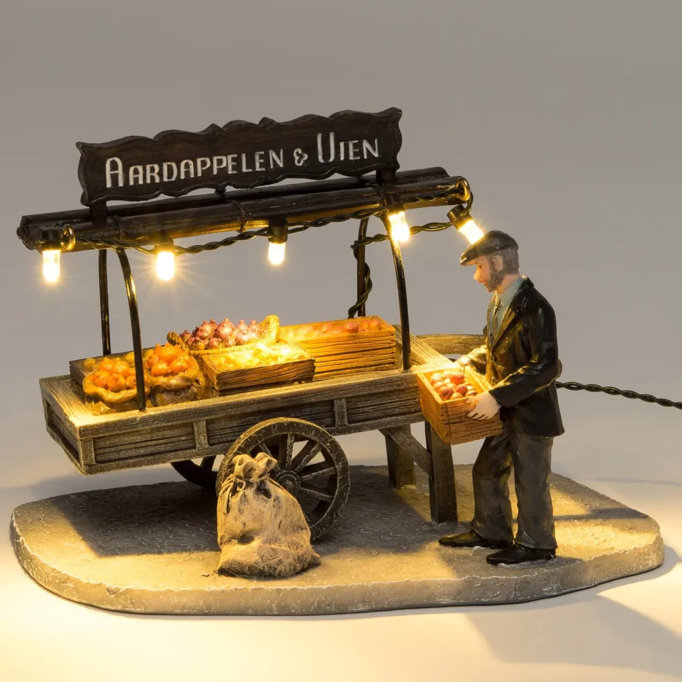 Intratuin De Brink kerstdorpminiatuur marktkar 13 x 8,5 x 8,5 cm